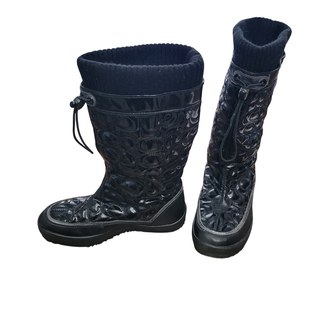 Coach Prisilla Black Quilted Patent Leather Snow Boots Womens 5 Luxury Gorpcore - Picture 6 of 16